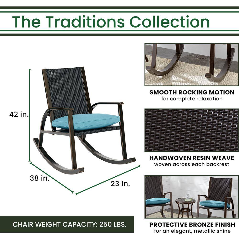 Blue Aluminum Wicker Back Rocking Chair with Cushions