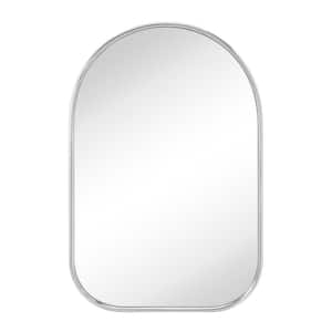 FH 20 in. W x 30 in. H Small Arched Framed Wall Mounted Bathroom Vanity Mirror in Brushed Nickel