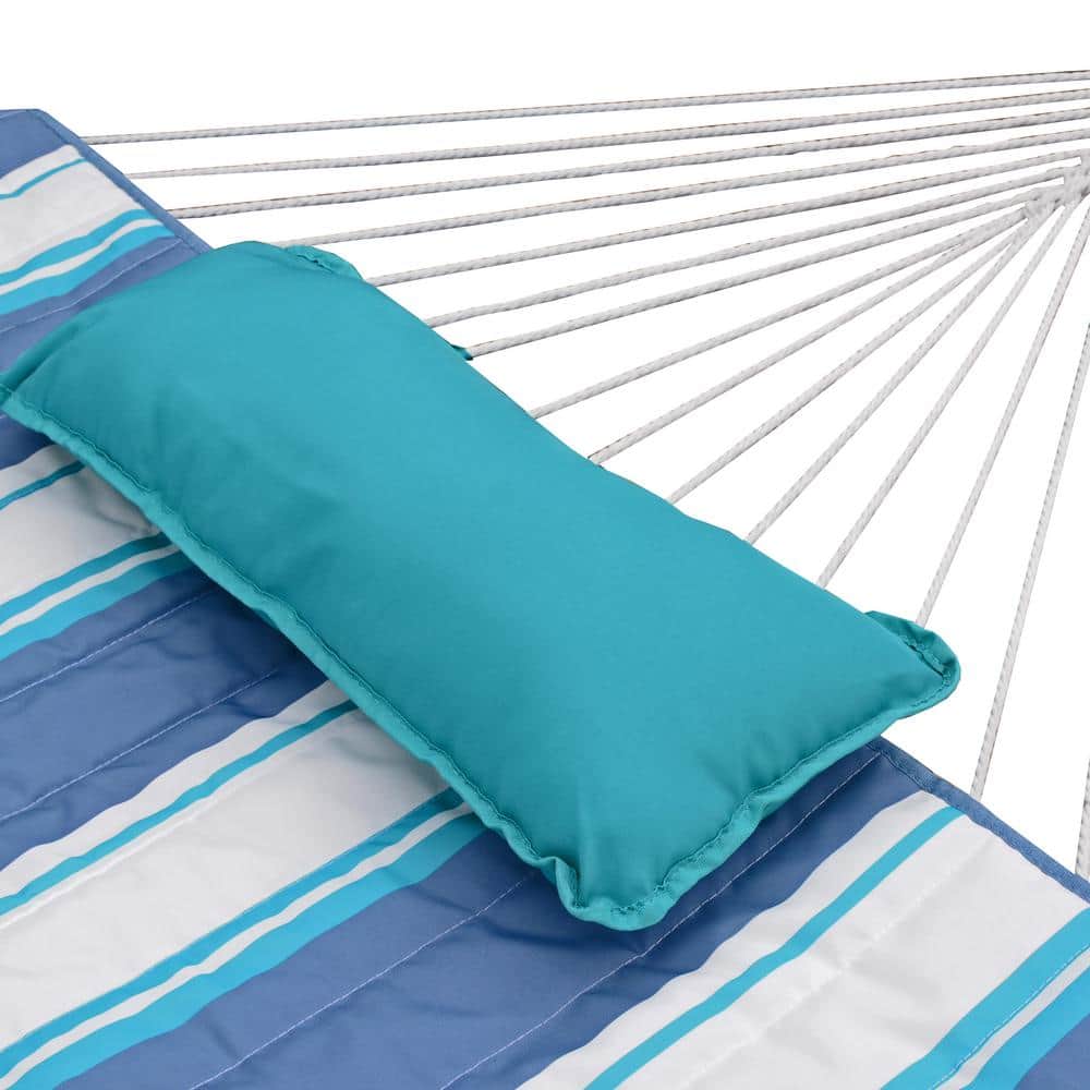 Blue Cotton Rope Hammock with Stand, Pad & Pillow