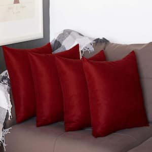 Honey Decorative Throw Pillow Cover Solid Color 20 in. x 20 in. Claret Red Square Pillowcase Set of 4