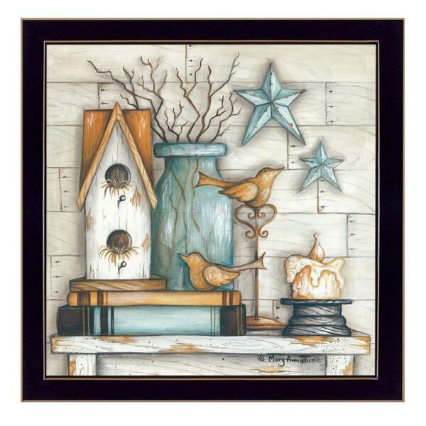 HomeRoots Charlie Birdhouse on Books 1-Piece Framed Wall Art 14 in. x 14 in.