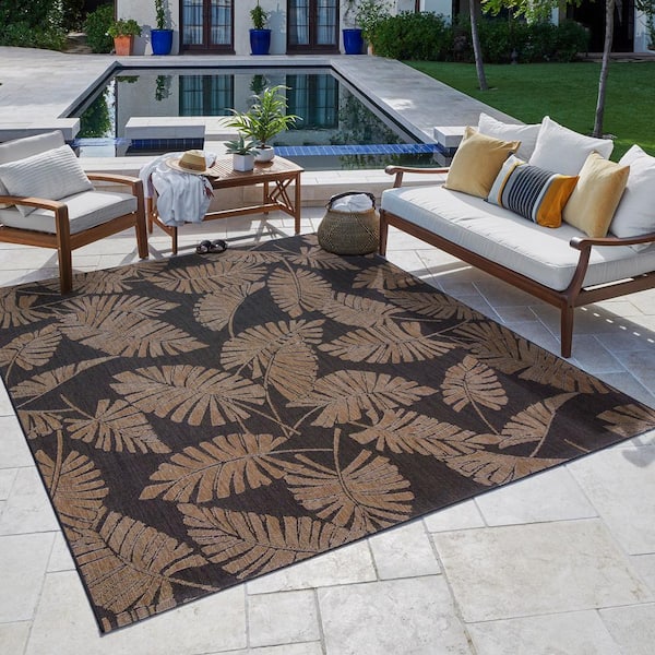 Paseo Lua'Ehu Black/Havana 8 ft. x 10 ft. Floral Indoor/Outdoor Area Rug