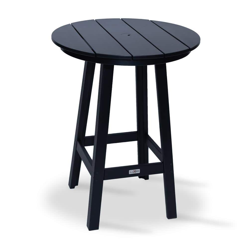 Mason-Cabo Black HDPE Round Outdoor Bar Table Set with Swivel Stools