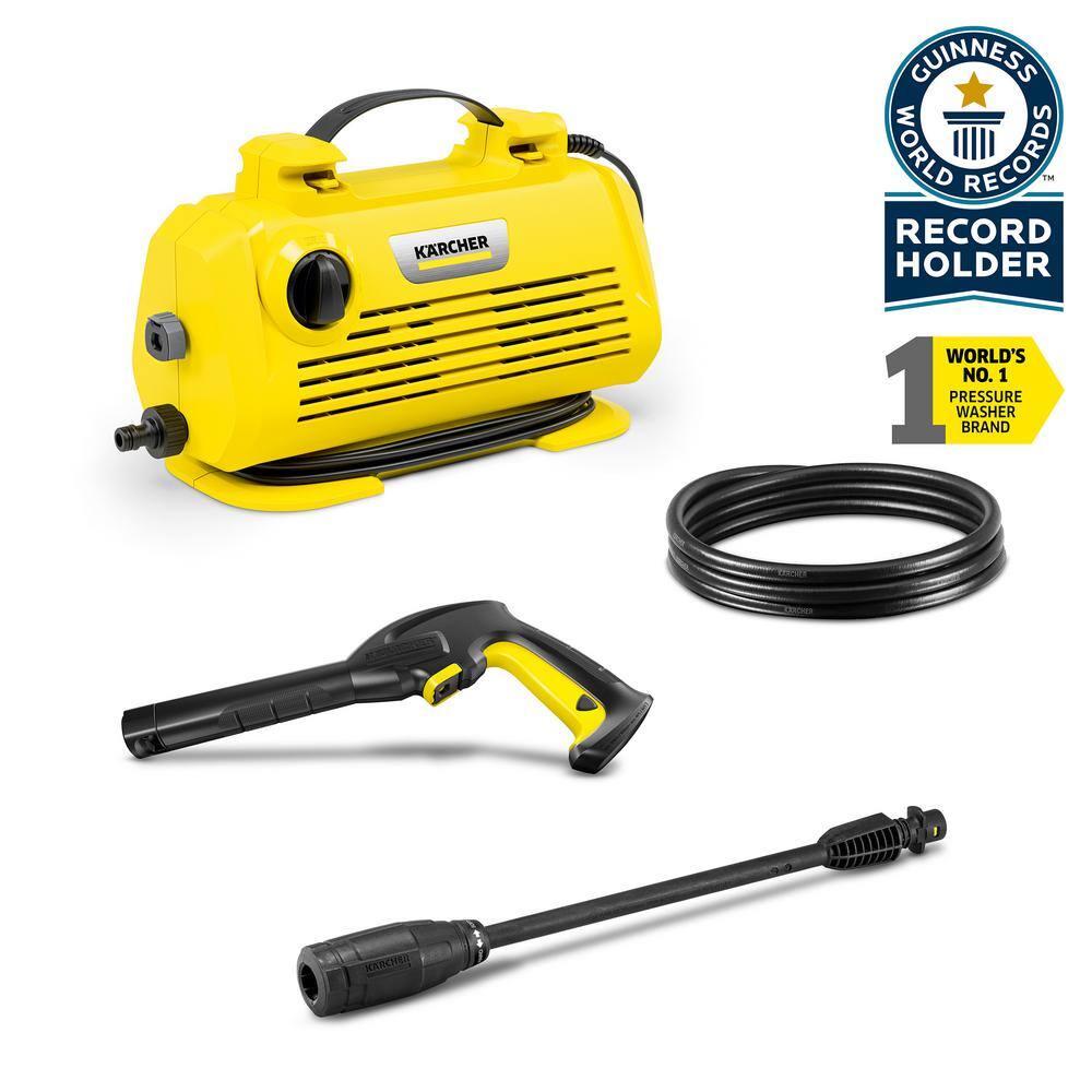 K 2 Horizontal Electric Power Pressure Washer, 1700 PSI, 1.4 GPM, with 1 Spray Wand and Pressure Hose, Compact Design