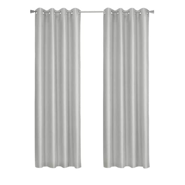 Glacier Silver Polyester Faux Silk 52 in. W x 63 in. L Grommet Indoor Blackout Curtain (Single Panel)
