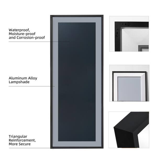 23.6 in. W x 65 in. H Rectangle Framed Black LED Full Length Mirror with Lights Large Floor Mirror Stand Up Dress Mirror