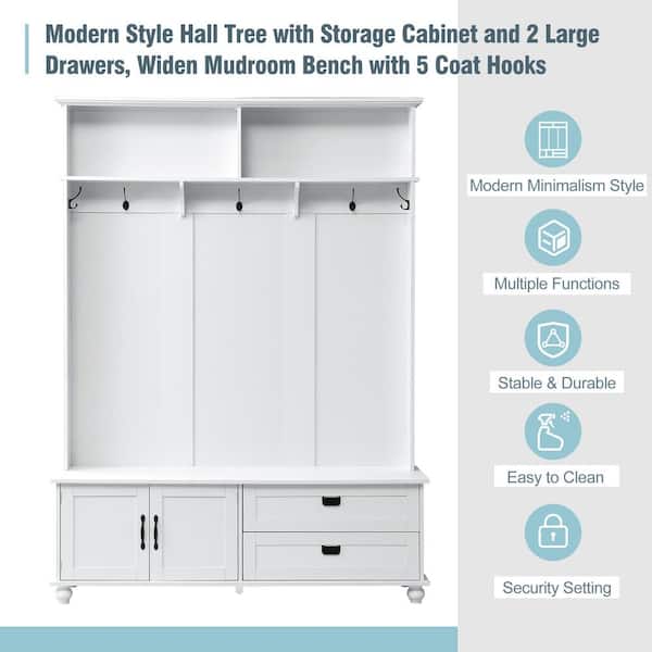Polibi Modern Style Hall Tree with Storage Cabinet and 2-Large