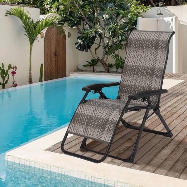 Black Steel Folding Outdoor Lounge Chair with PE Rattan Seat
