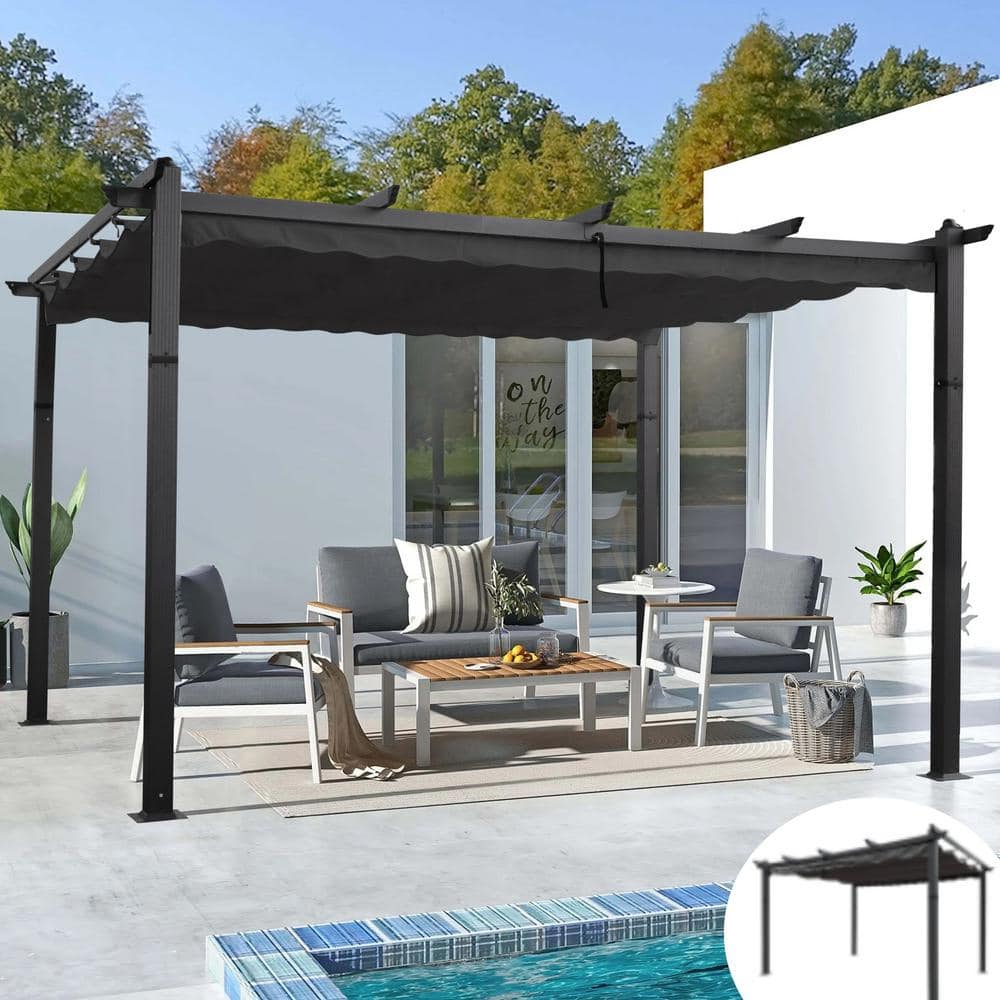 ToolCat 13 ft. x 10 ft. Outdoor Patio Retractable Pergola With Canopy ...