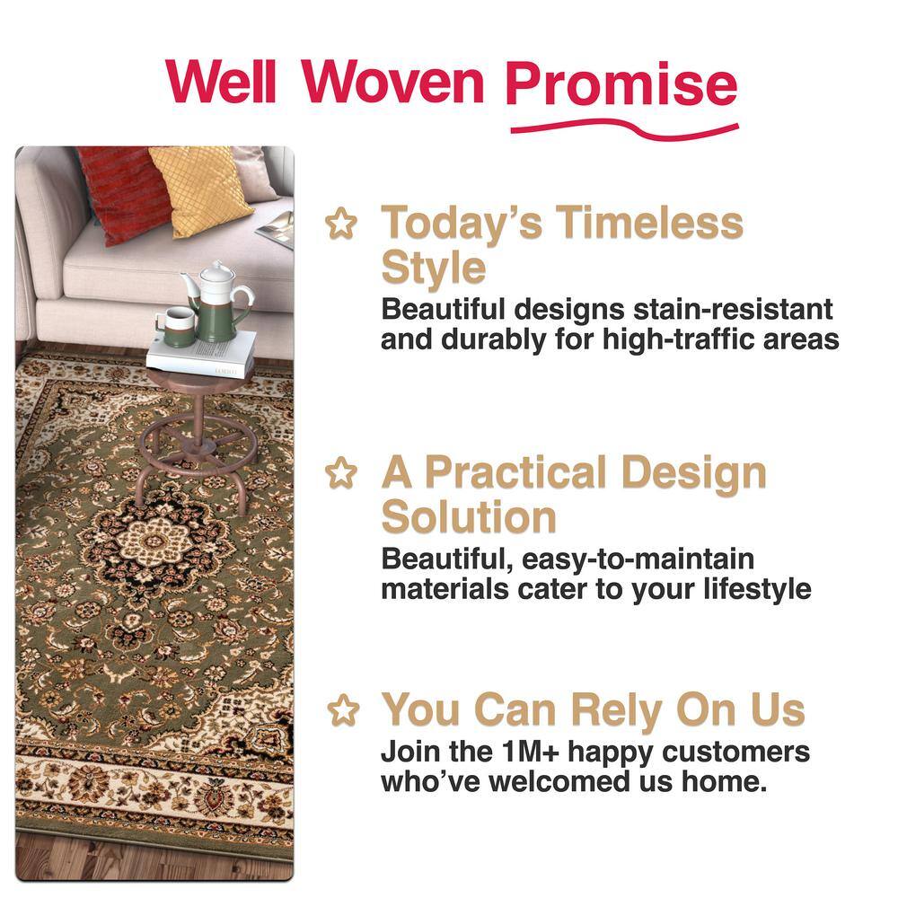 Green Medallion Synthetic Reversible Area Rug 9'3" x 12'6"