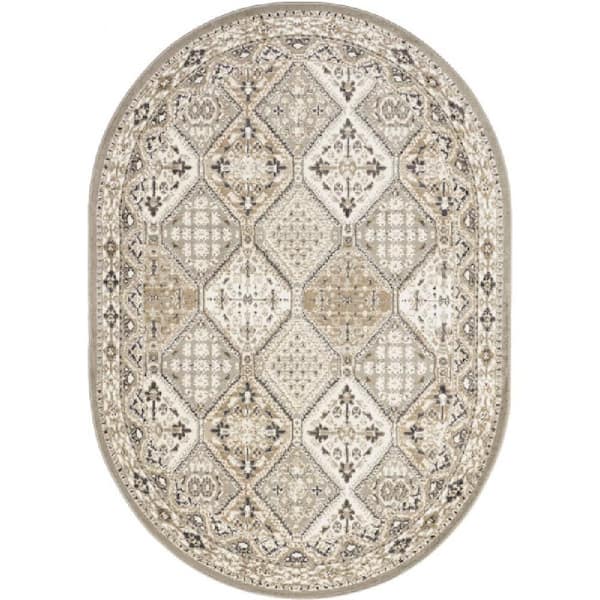 Vintage 4 ft. x 6 ft. Tile Becca Gray Oval Rug