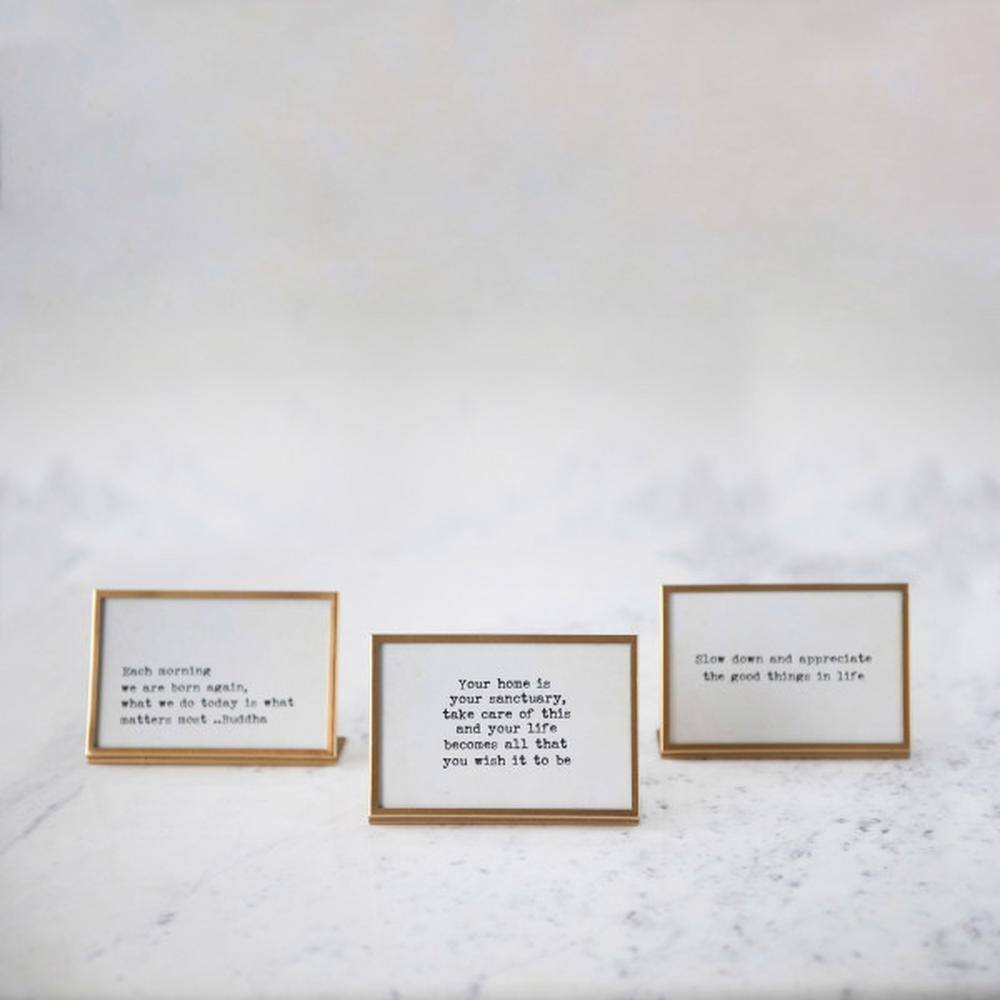 Set of 3 Gold Metal and Glass Motivational Quote Frames