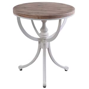 Quail 18 in. White and Natural Round Wood End Table