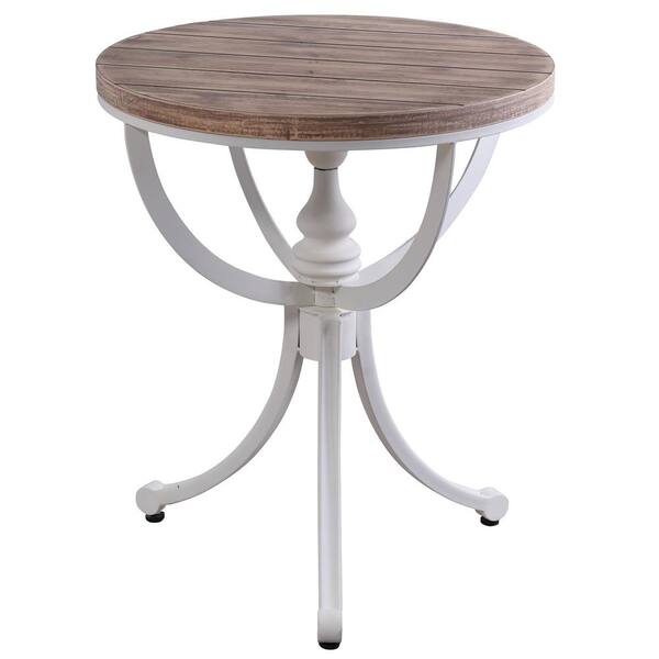 StyleCraft Quail 18 in. White and Natural Round Wood End Table