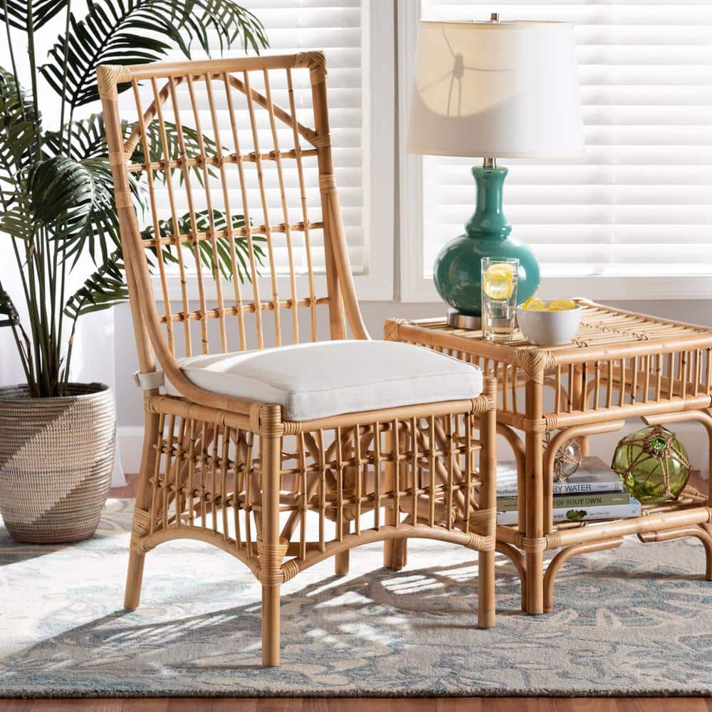 Serene White Cushioned Rattan & Cane Low Arm Chair