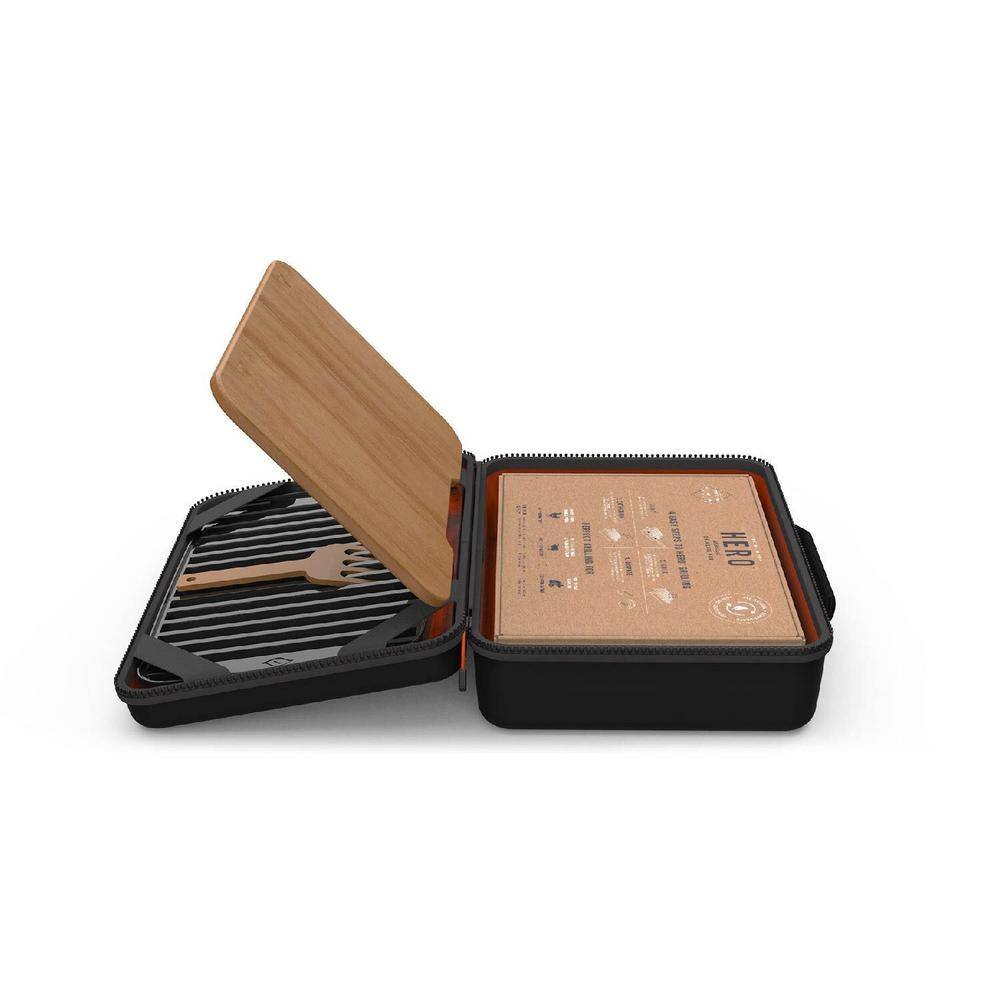Ultra-Portable Black Charcoal Grill with Bamboo Accessories