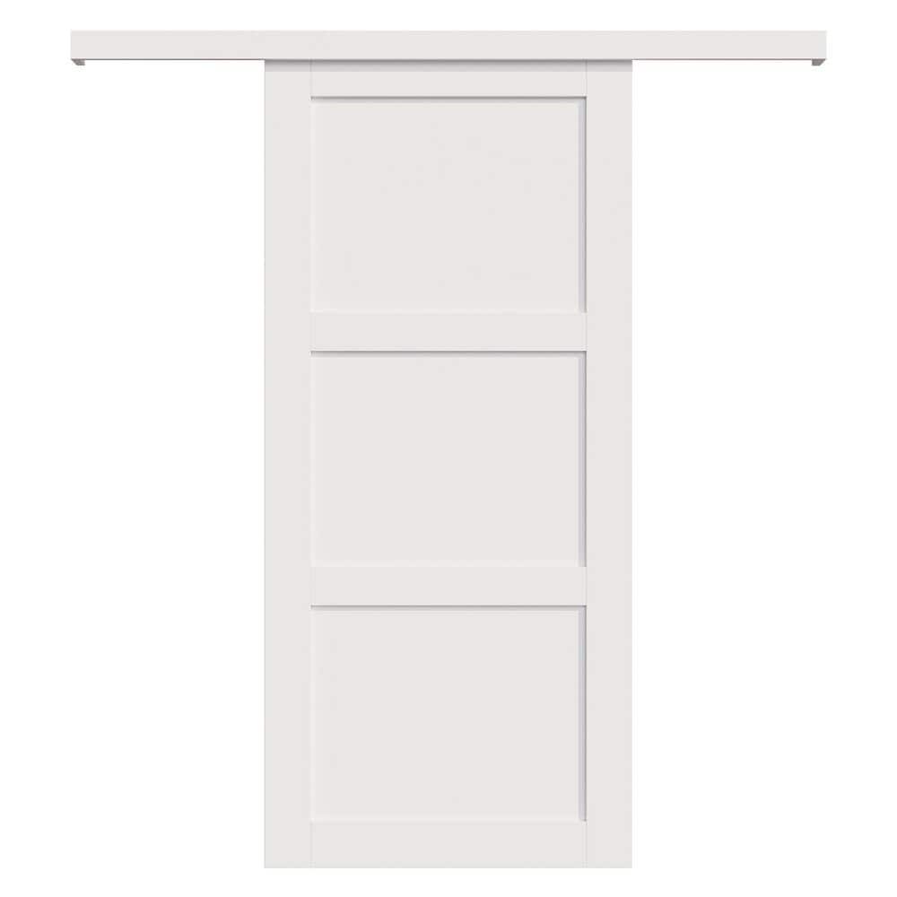 36 in. x 80 in. 3-Panel White Primed MDF Hidden Track No Assembly Required Interior Sliding Barn Door with Hardware Kit price history on PriceWatchPro