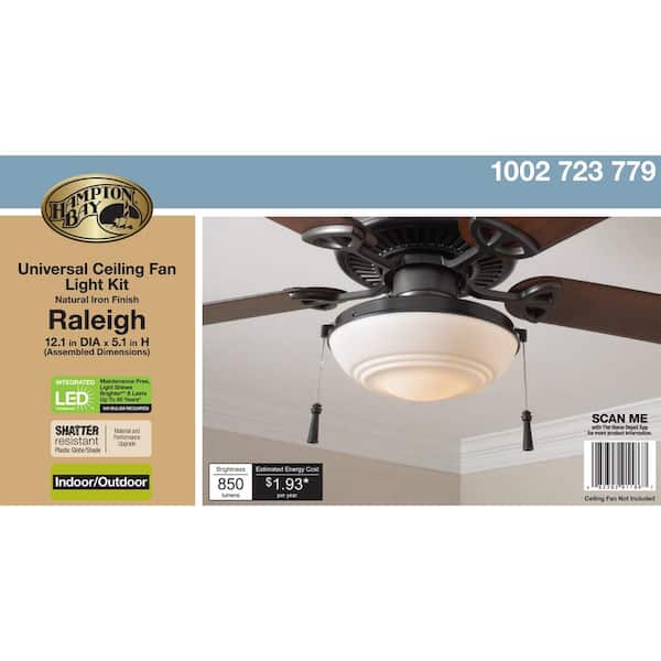 Hampton Bay Raleigh Led Natural Iron, How To Install Hampton Bay Universal Ceiling Fan Led Light Kit