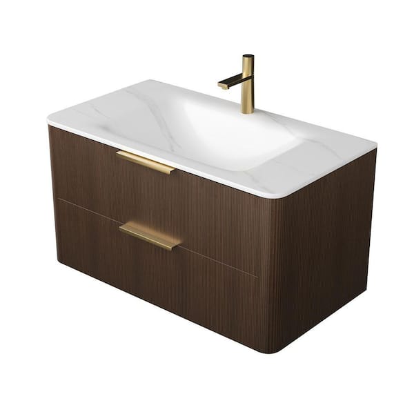 TCYO 36 in. Undermount Sintered Stone Bathroom Sink in Carrara