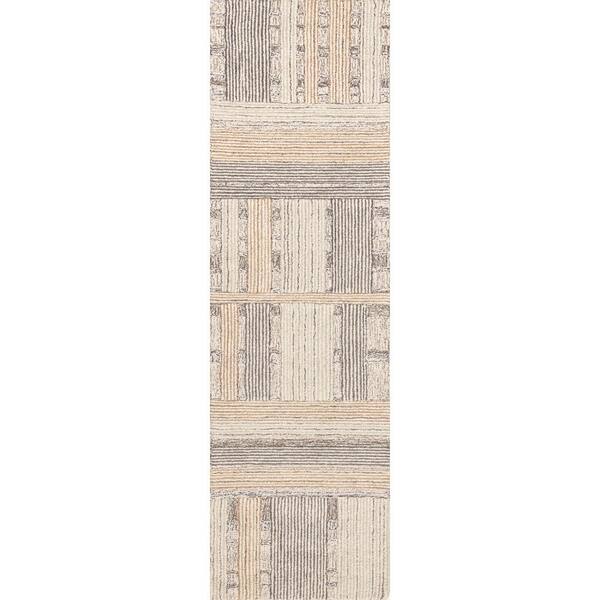 nuLOOM Arvin Olano Deco Striped Tile Wool Beige 2 ft. x 8 ft. Modern ...