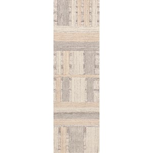 Arvin Olano Deco Striped Tile Wool Beige 2 ft. x 8 ft. Modern Runner Rug