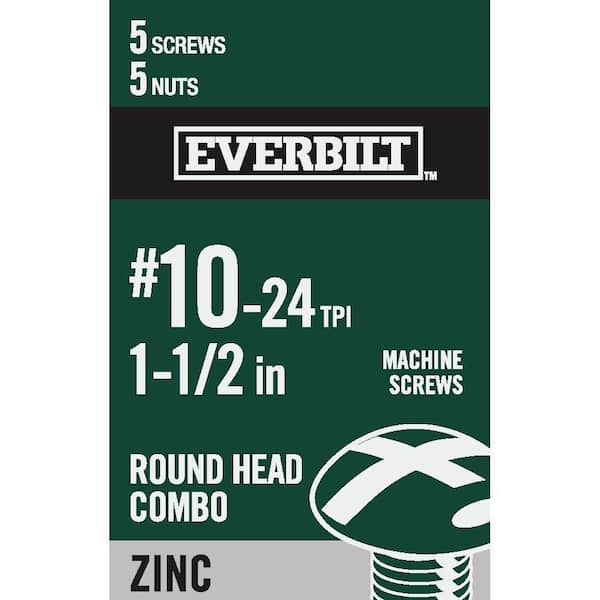 Everbilt #10-24 x 1-1/2 in. Combo Round Head Zinc Plated Machine Screw (5-Pack)