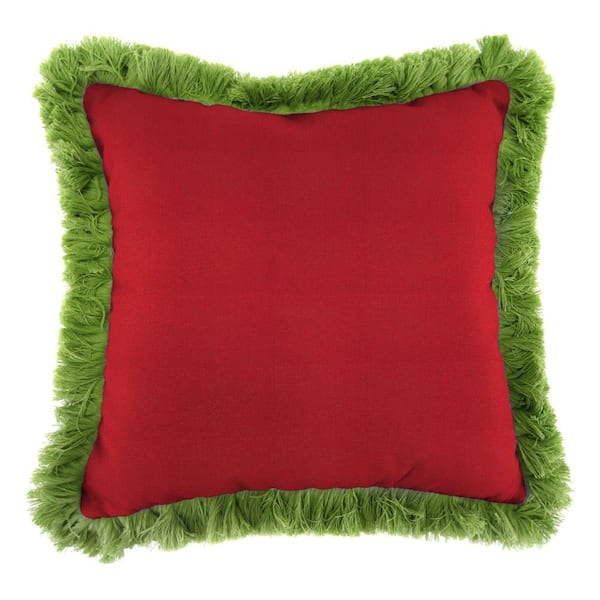 Jordan Manufacturing Sunbrella Spectrum Crimson Square Outdoor Throw Pillow with Gingko Fringe