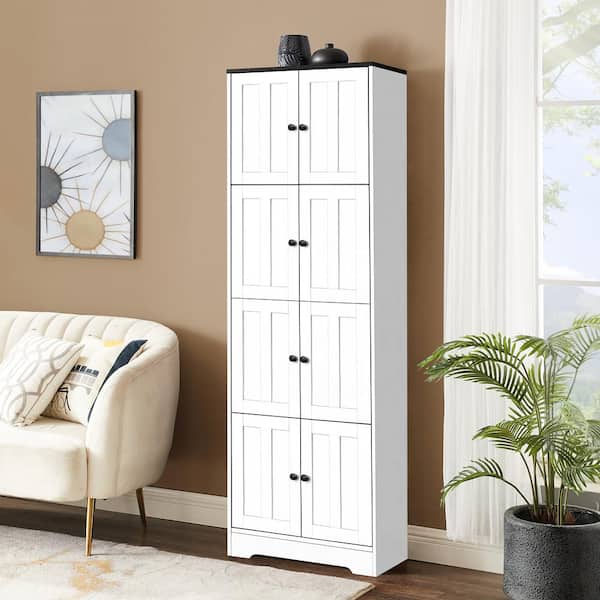 Unbranded 24 in. W x 12.8 in. D x 72.4 in. H White MDF Linen Cabinet with 8-Doors and 4-Shelves