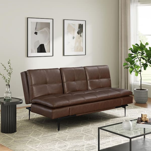 Serta Livingston 79.9 in. Brown Faux Leather Full Size Sofa Bed