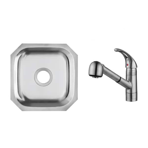 Undermount 23 in. 18-Gauge Stainless Steel Bar Sink in Brushed Stainless with Pull Out Kitchen Faucet Undermount 23 in. 18-Gauge Stainless Steel Bar Sink in Brushed Stainless with Pull Out Kitchen Faucet