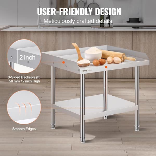 HALLY Stainless Steel Table For Prep & Work 24 X 36 Inches, NSF Commercial Heavy Duty Table With Undershelf And Galvanized Legs For
