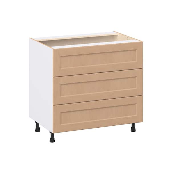 Lakewood 36 in.W x 24.5 in.D x 34.5 in.H Assembled Shaker Cooktop Drawer Base Kitchen Cabinet in Sugar Cookie w/3-Drawer