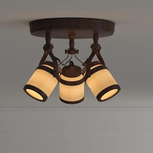 9 in. 3-Light Iron Oxide Semi-Flush Mount with Chiseled Glass Shades