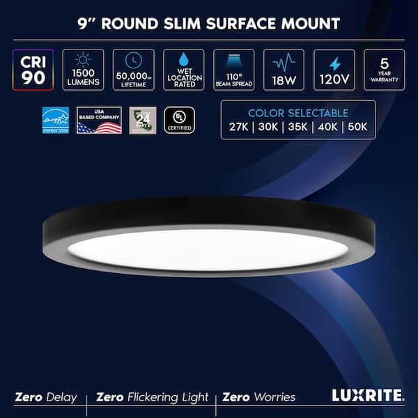 Black Outdoor Integrated LED 9 in. Flush Mount Ceiling Light, 5CCT, 1500LM, 110° Beam, 18W Dimmable, UL Listed 2 Pack