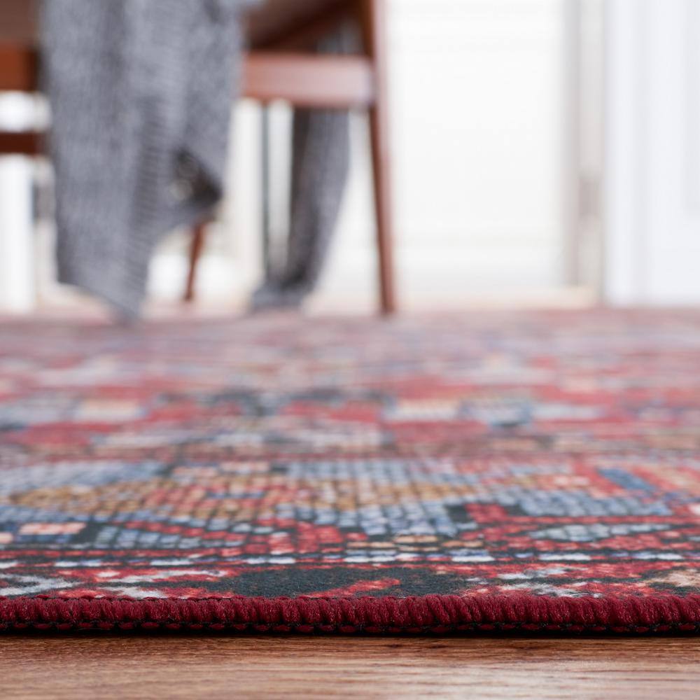 Tucson 3' x 5' Blue and Rust Machine Washable Area Rug