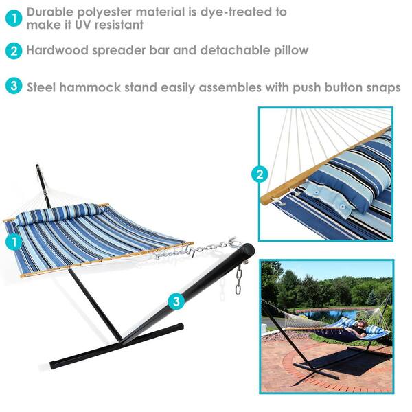 Sunnydaze 15 ft. Quilted Fabric Hammock Bed with Stand Misty
