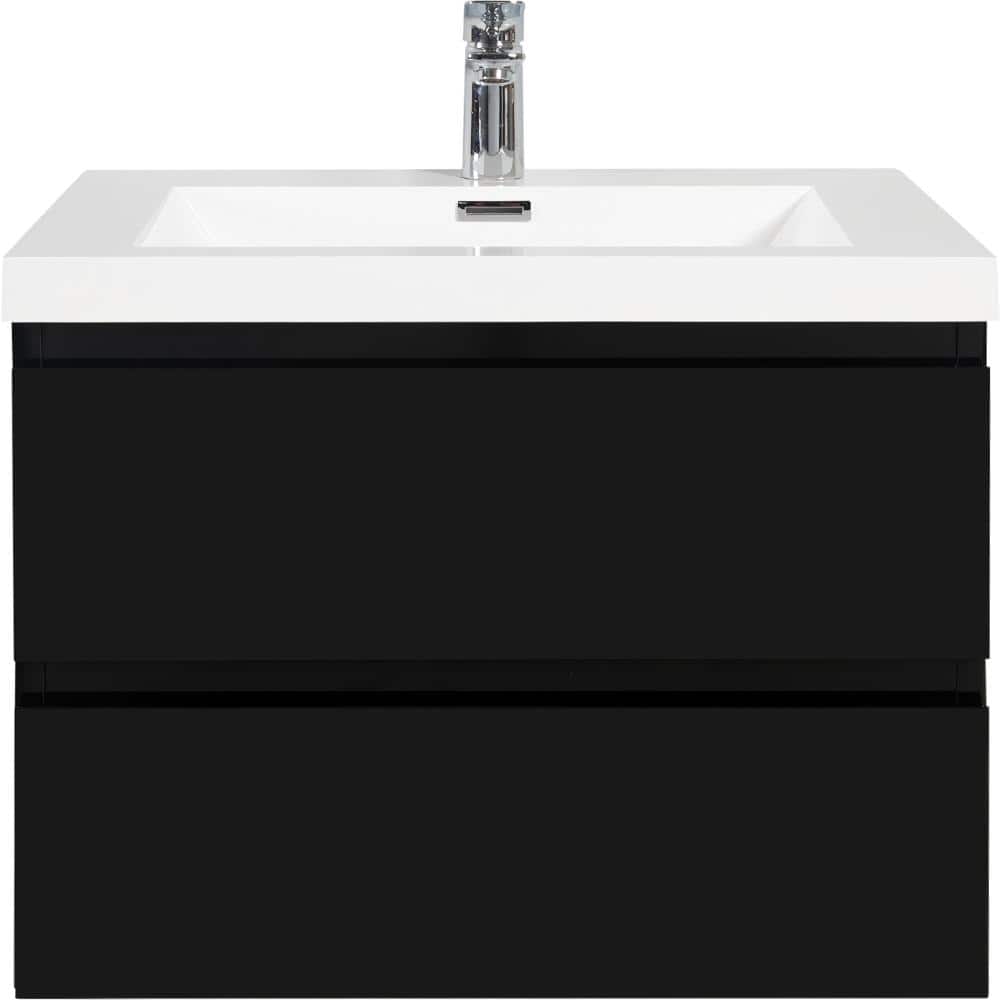 24 in. W Single Sink Floating Bath Vanity in Glossy Black with White Solid Surface Sink Top price history on PriceWatchPro