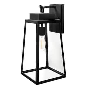 Corbin Large 20 in. Modern 1-Light Black Hardwired Outdoor Tapered Wall Lantern Sconce with Clear Glass