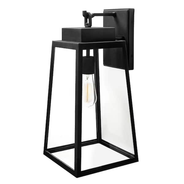 Hampton Bay Corbin Large 20 in. Modern 1-Light Black Hardwired Outdoor Tapered Wall Lantern Sconce with Clear Glass
