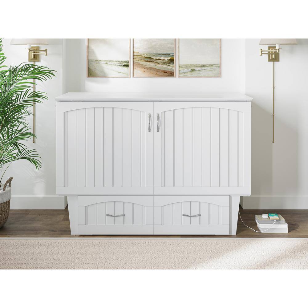 Nantucket White Full Murphy Bed Chest with Storage Drawer