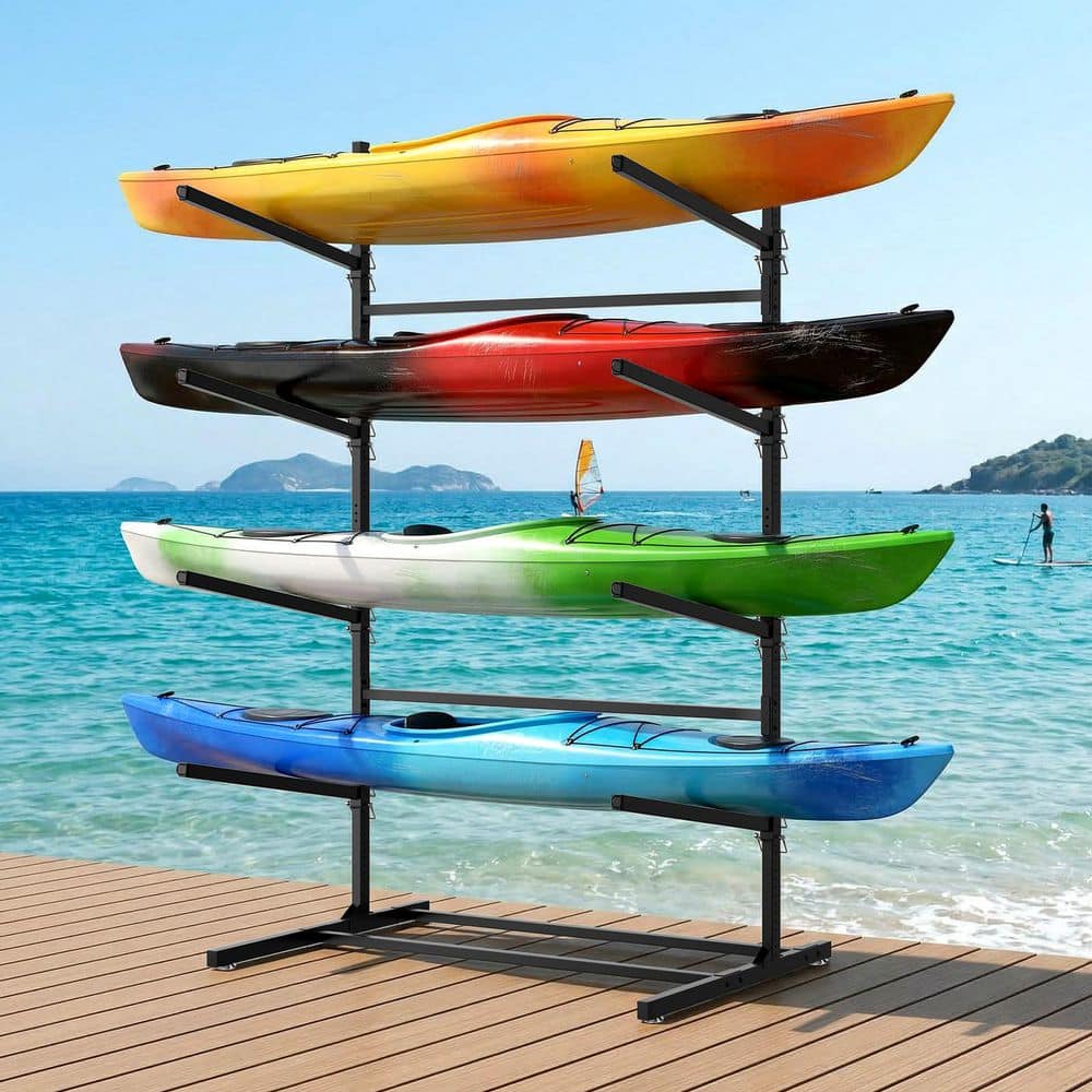 BOZTIY 4-Tier Kayak Storage Rack Freestanding Black Kayak Rack for