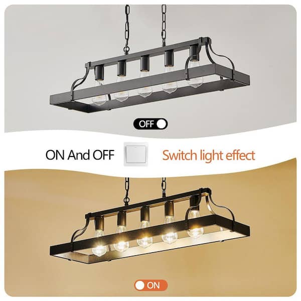 Sunpez 33.7 in. W 5-Light Black Chandelier Industrial Light