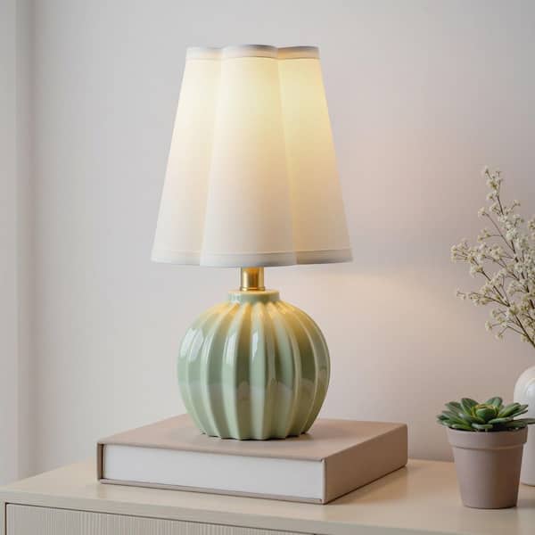 Ophelia 15 in. Mint Table Lamp with White Linen Shade