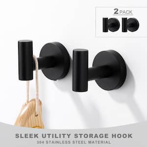 Stainless Steel J-Hook Robe/Towel Hook in Matte Black 2-Pack