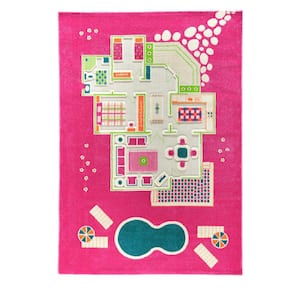 Playhouse Pink 3D 5 ft. x 7 ft. 3D Soft and Cozy Non-Toxic Polypropylene Play Area Rug for Kids Bedroom or Playroom