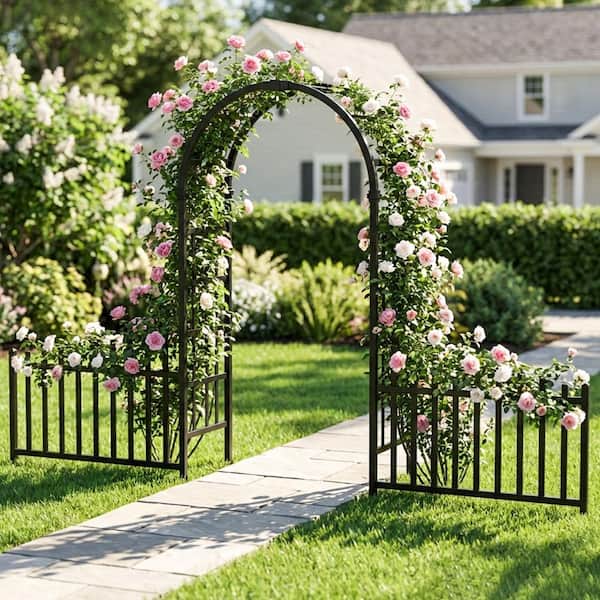 Karl home 91 in. x 144 in. Garden PVC Arbor with Fences in Black