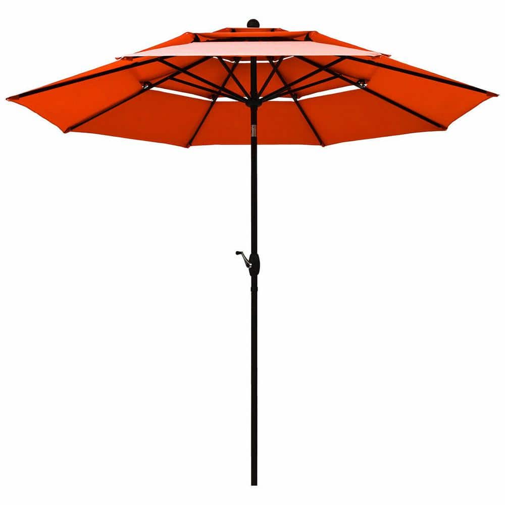 10 ft. 3-Tier Aluminum Market Patio Umbrella with Double Vented without Bas