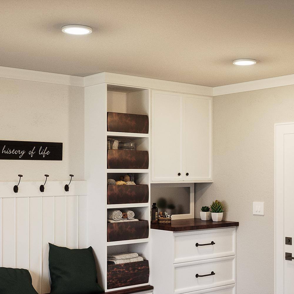 White Glass LED Flush Mount Ceiling Light with Brushed Nickel