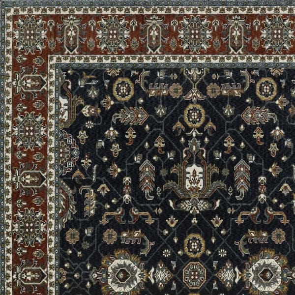 7 X 10 Navy Blue, Rust Oriental Washable Area Rug Runner Rug