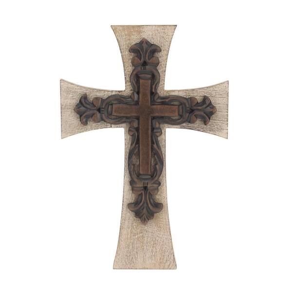 Stonebriar Collection 15 in. x 10 in. Worn White Wood Wall Cross